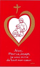 image de communion et baptême Sainte famille sur fond rouge